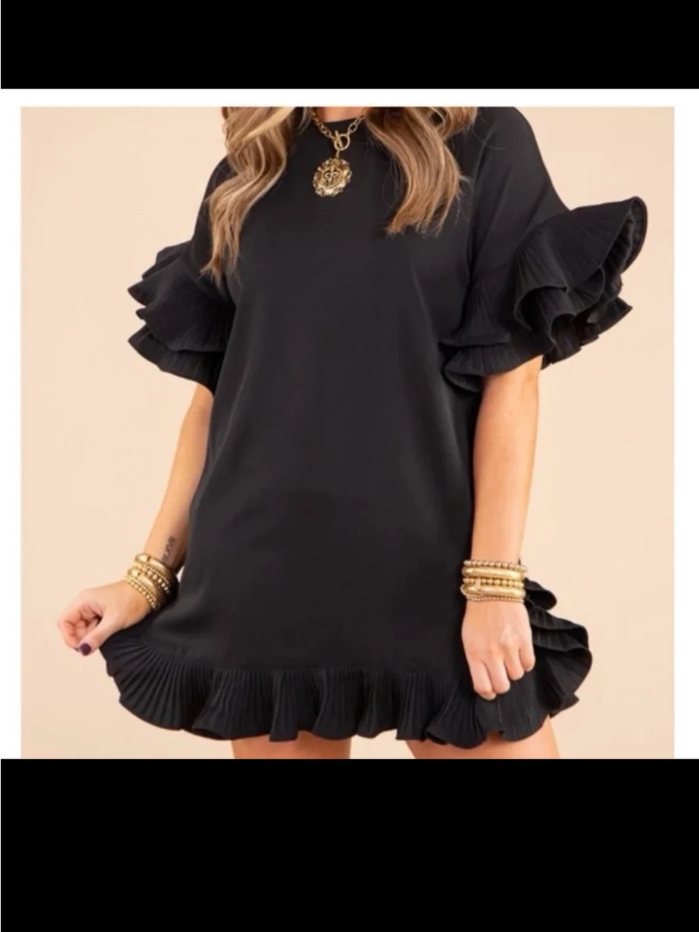 NWT Glam Ruffled Elbow Sleeve Dress size Medium - Picture 3 of 12